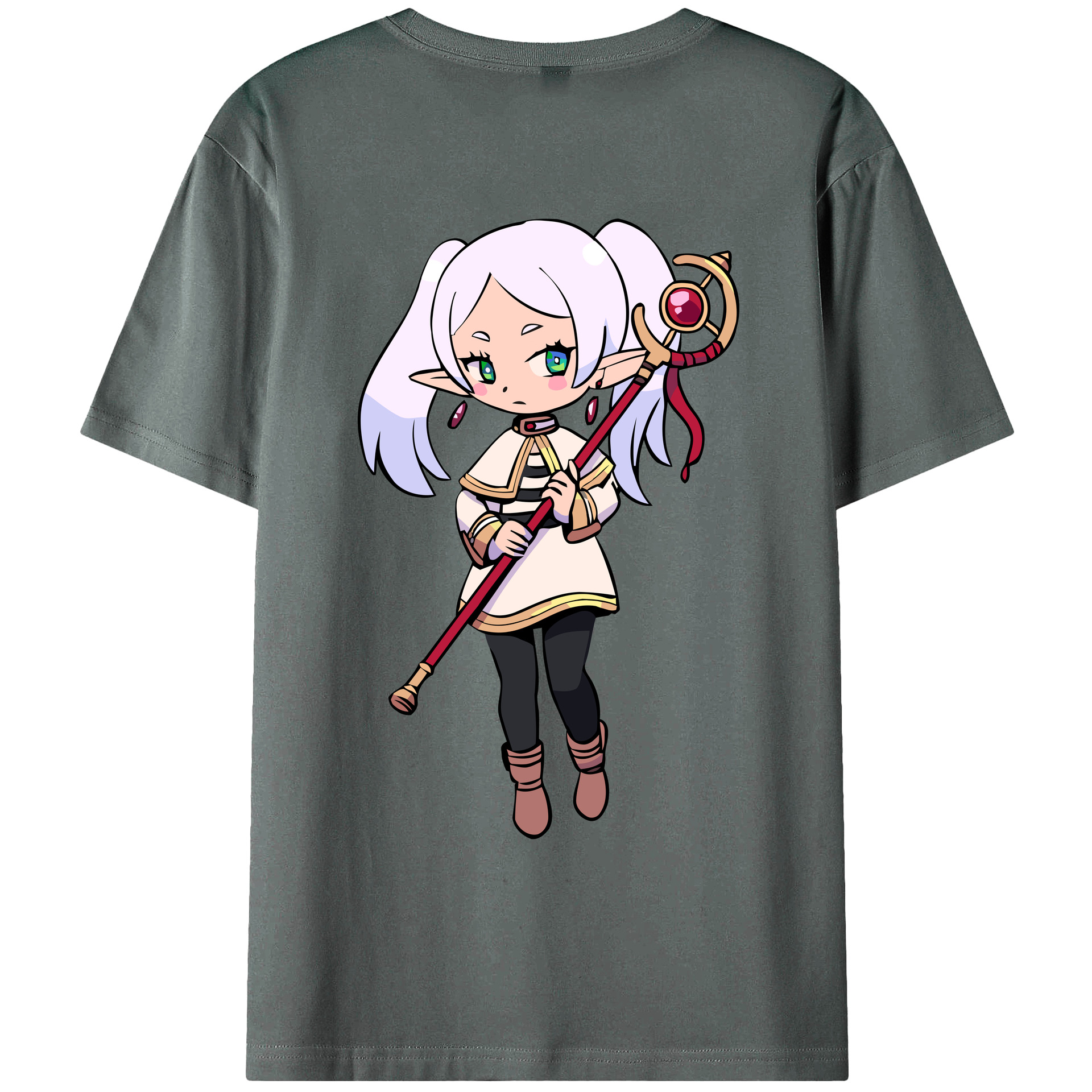 （画像用） 葬送のフリーレン Frieren 綿100％ メンズ半袖Tシャツ（バックプリント） 通気性